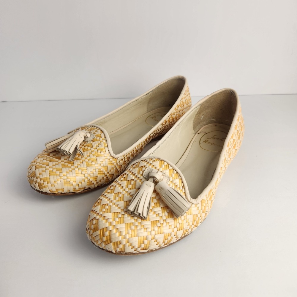 Jack Rogers Worth II Women's Flats Gold Raffia Shoes Size‎ 6M